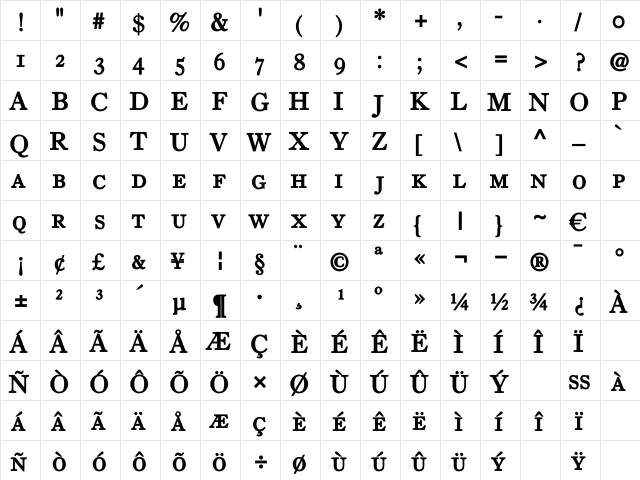 HadronCaps Bold  glyph index