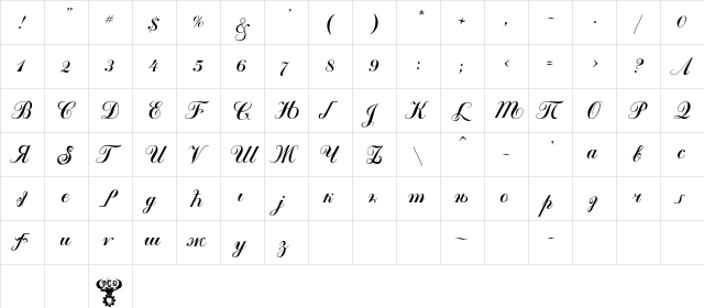 Kremlin Tsaritsa Script Italic Italic  glyph index