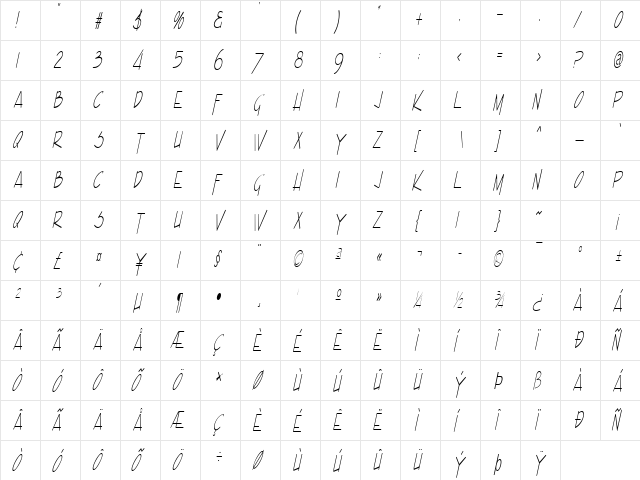 Enview Xtra Light Italic  glyph index