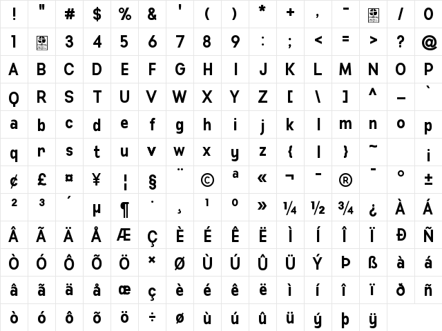 Manti Sans Demo Bold  glyph index