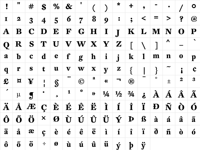 DTL Fleischmann ST Bold  glyph index