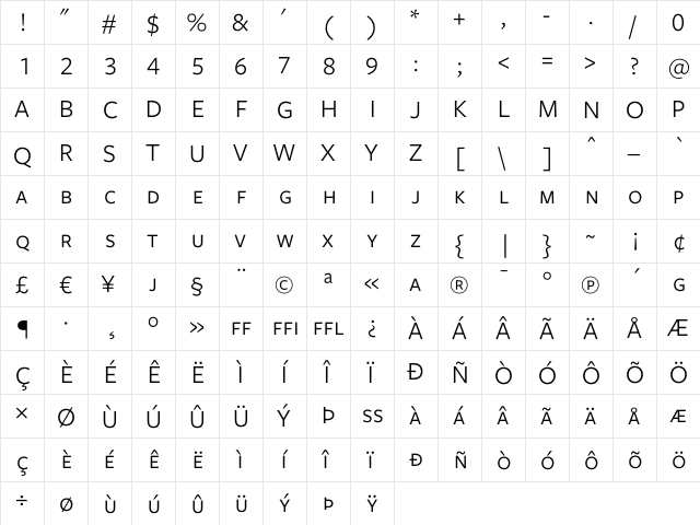 Freight Sans Book SC  glyph index