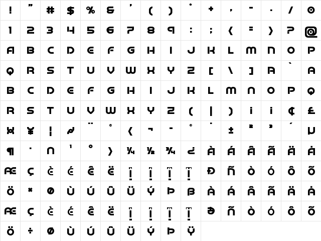 Barcade No Bar Bold Bold  glyph index