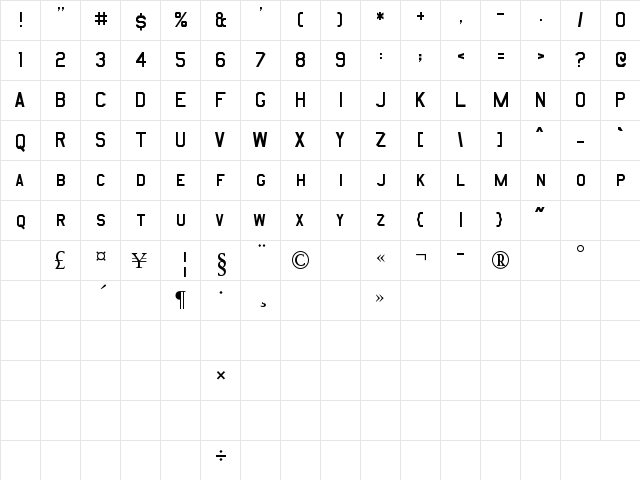 Jefferies Regular  glyph index
