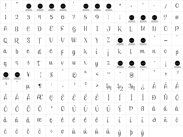 Clipper Script (Personal Use) Regular  glyph index