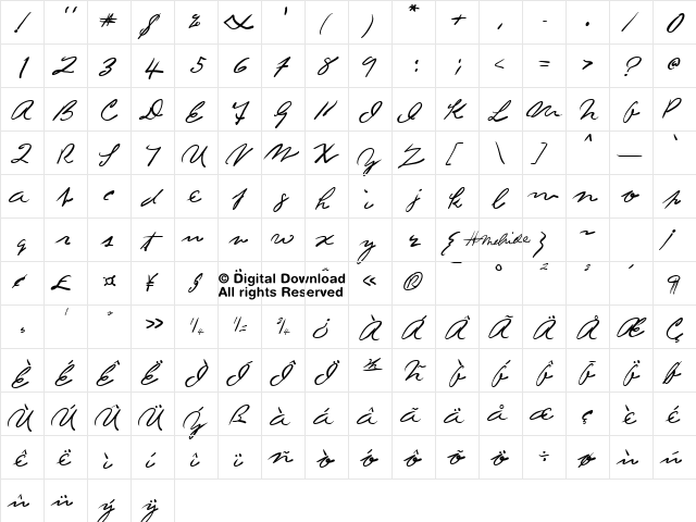 Melville Moby Regular  glyph index