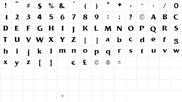 AnticlaireSSK Regular  glyph index