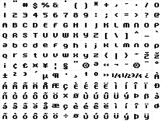 FFF Nadador Bold Condensed Regular  glyph index