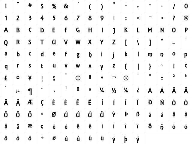 EquinoxICG Regular  glyph index