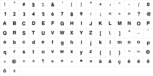 Hacen Liner XL Regular  glyph index