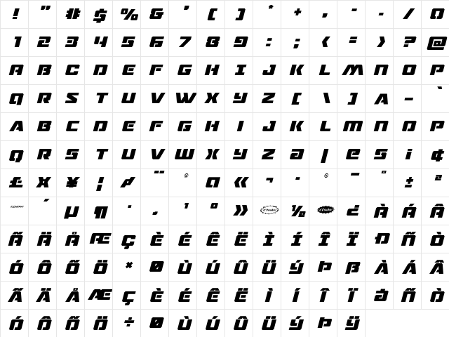 Drone Tracker Title Italic Italic  glyph index