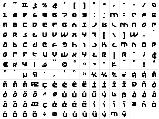 Yahren Bold Bold  glyph index