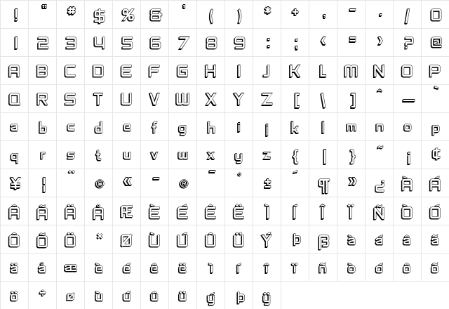 SF Chaerilidae Shaded Regular  glyph index