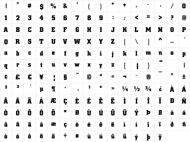 Centrum Bold  glyph index