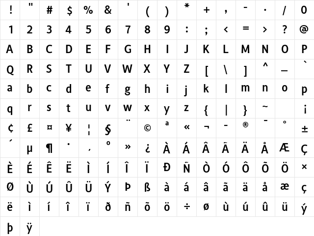 Alber Medium  glyph index