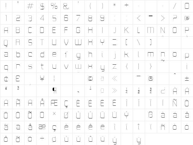 21st SuperFine  glyph index
