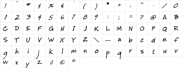 HenryHand Regular  glyph index