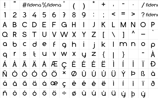 Fidena Regular  glyph index