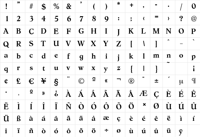 HobokenSerial-Medium Regular  glyph index