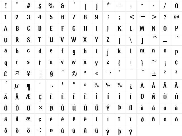 Lennox ITC Medium  glyph index