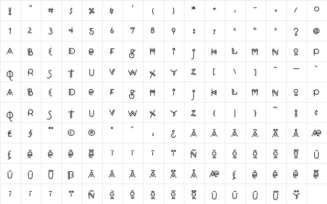 Hopscotch Regular  glyph index