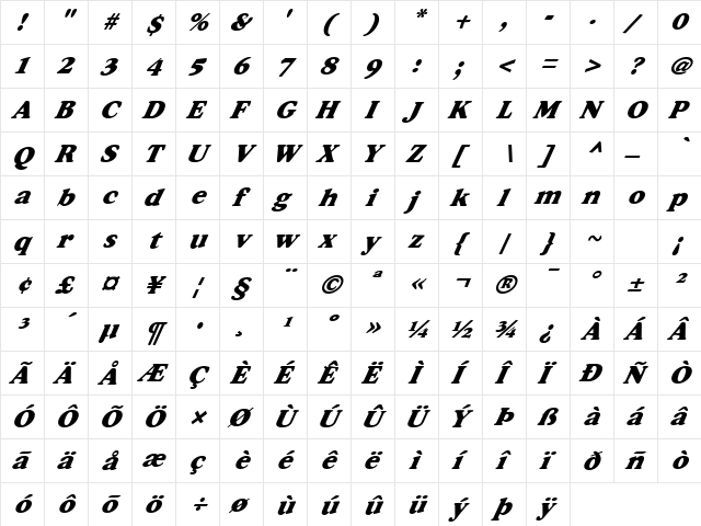FZ ROMAN 34 ITALIC Normal  glyph index