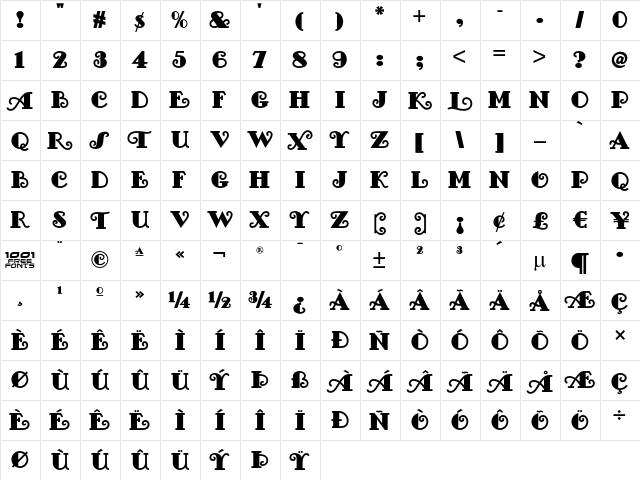 Fancy Pants NF Regular  glyph index