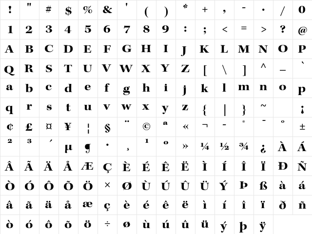 Kepler Std Bold Extended Subhead  glyph index