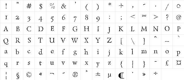 LazurAntiqTextC Regular  glyph index