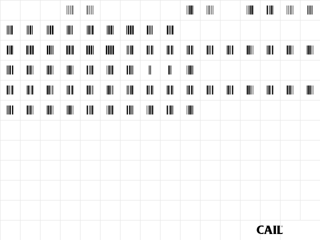 3 of 9 Barcode Regular  glyph index
