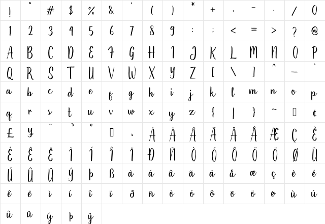 Hikerstone Regular  glyph index