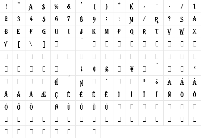 Algerian Condensed LET Plain  glyph index