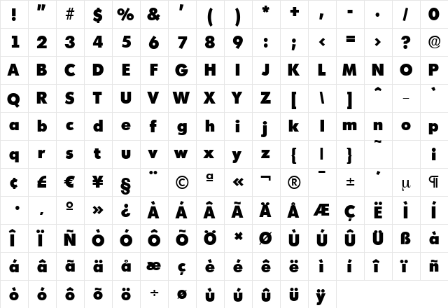 MontrealSerial-Heavy Regular  glyph index