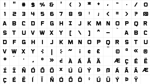 Voice Activated Caps BB Bold  glyph index