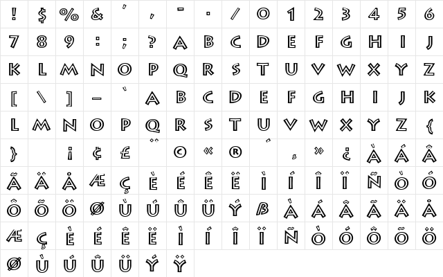 ListiumTublar Regular  glyph index