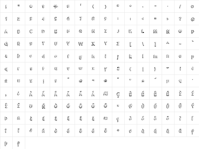 meatloaf Regular  glyph index