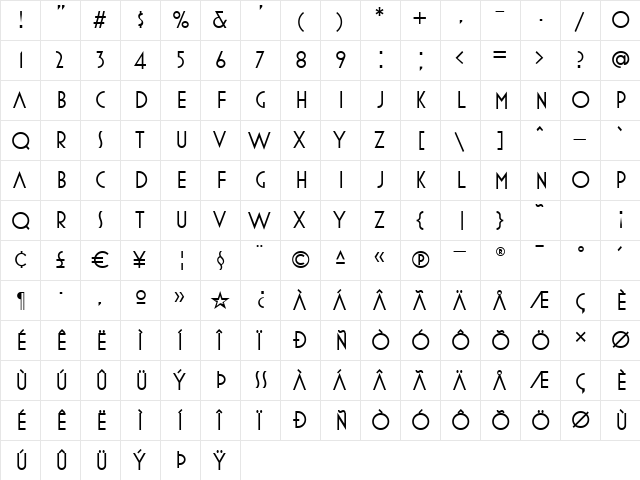 MostraThreeRegular Regular  glyph index