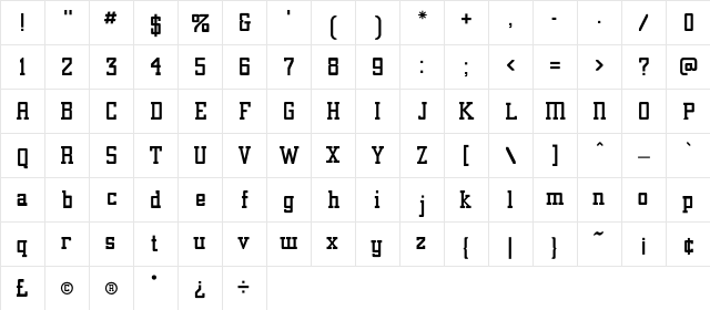 MegaType Regular  glyph index