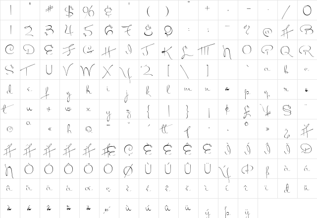 Miss Fitzpatrick Regular  glyph index