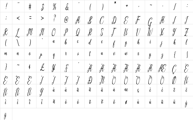 Graf Call free Regular  glyph index