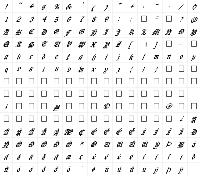 FZ GOTHIC 4 ITALIC Normal  glyph index