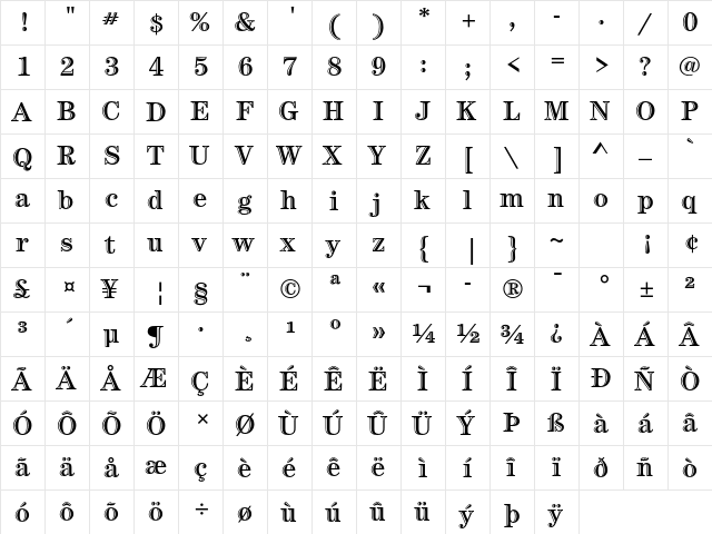 ITC Century Handtooled Std Bold  glyph index