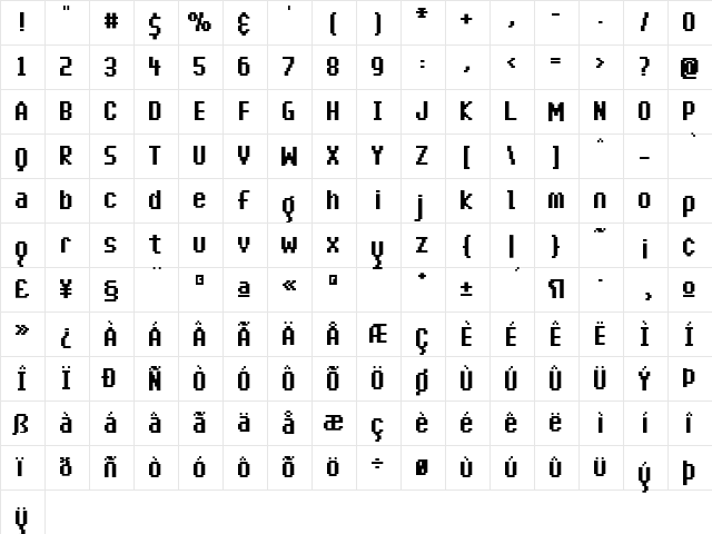 BionikaBlack Heavy  glyph index