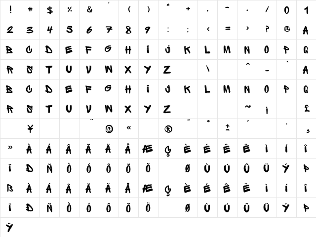 Sprite Graffiti Regular  glyph index