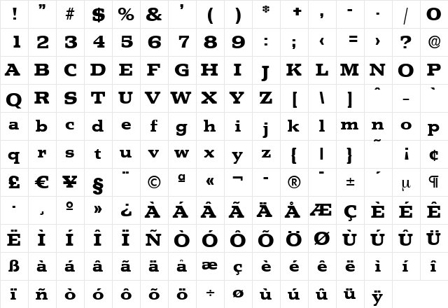 MartinBecker-ExtraBold Regular  glyph index