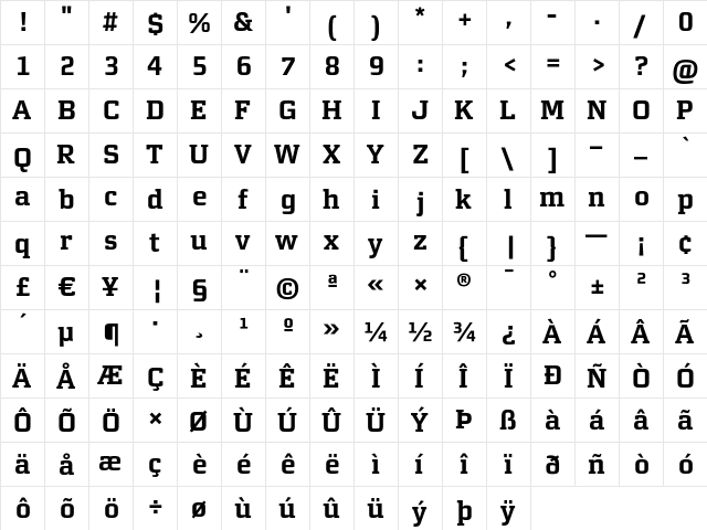 MorganAvec BoldLining  glyph index