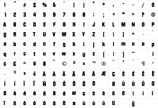 DiamanteLH Bold  glyph index