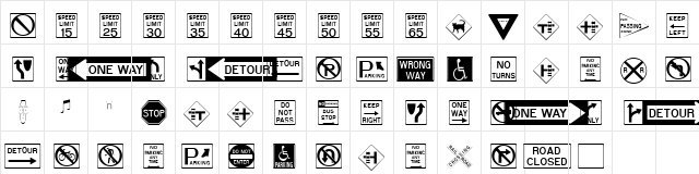 RoadSign Medium  glyph index