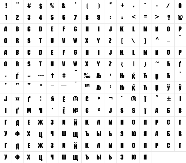 MachineC Regular  glyph index