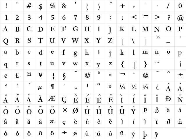 Transit Bold  glyph index